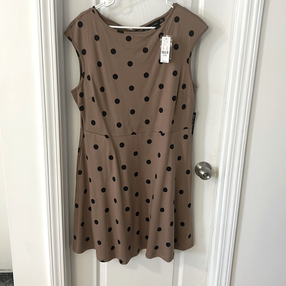 NY&Co swing dress. New with tags. Light brownn with black polka dots- beautiful!